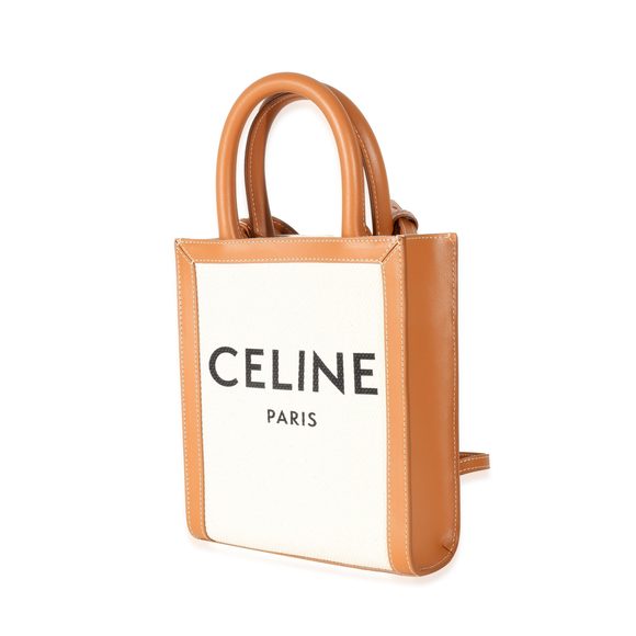 Celine Natural Canvas & Tan Calfskin Mini Vertical Cabas Tote - Picture 2 of 9